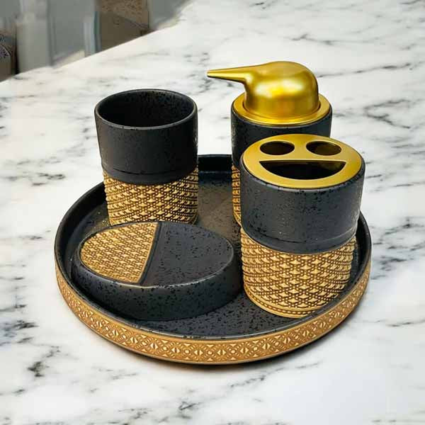 HZ069 5Pcs Bathroom Set Black 12c