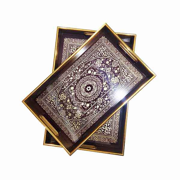 14089 Tray Set Wood + Glass 8c