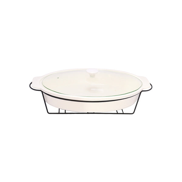 BR11001 12" OVAL DISH CANDLE BLACK STAND