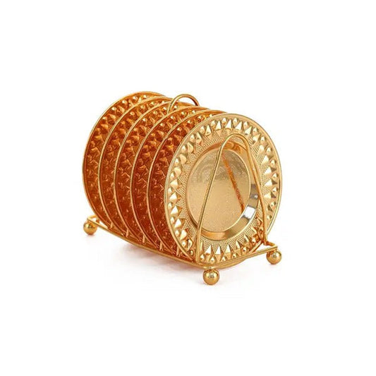 SQ-006 6Pcs Coaster With Stand Gold 48c