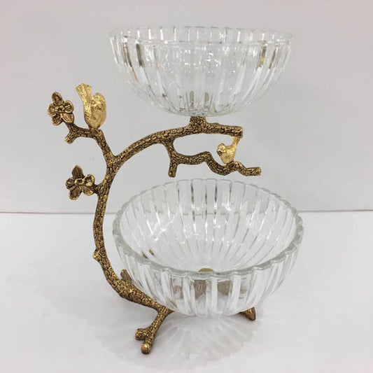 WB1022 2-Teir Glass Bowl Bird (G)