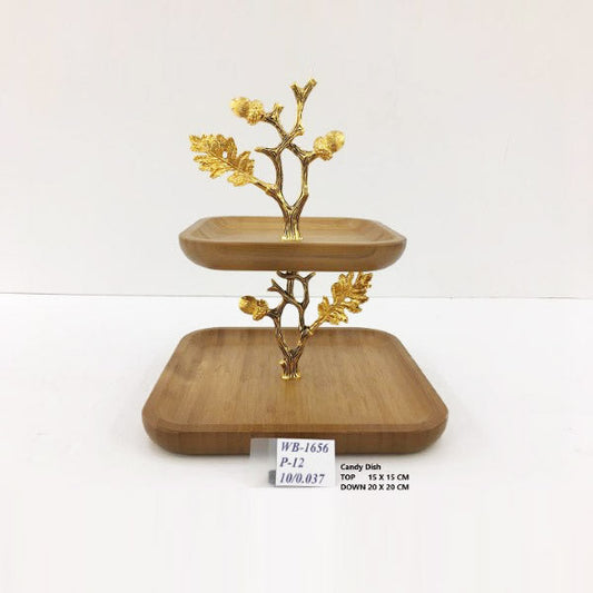 WB1656 2Tier Wooden Dish 15x20cm (G)